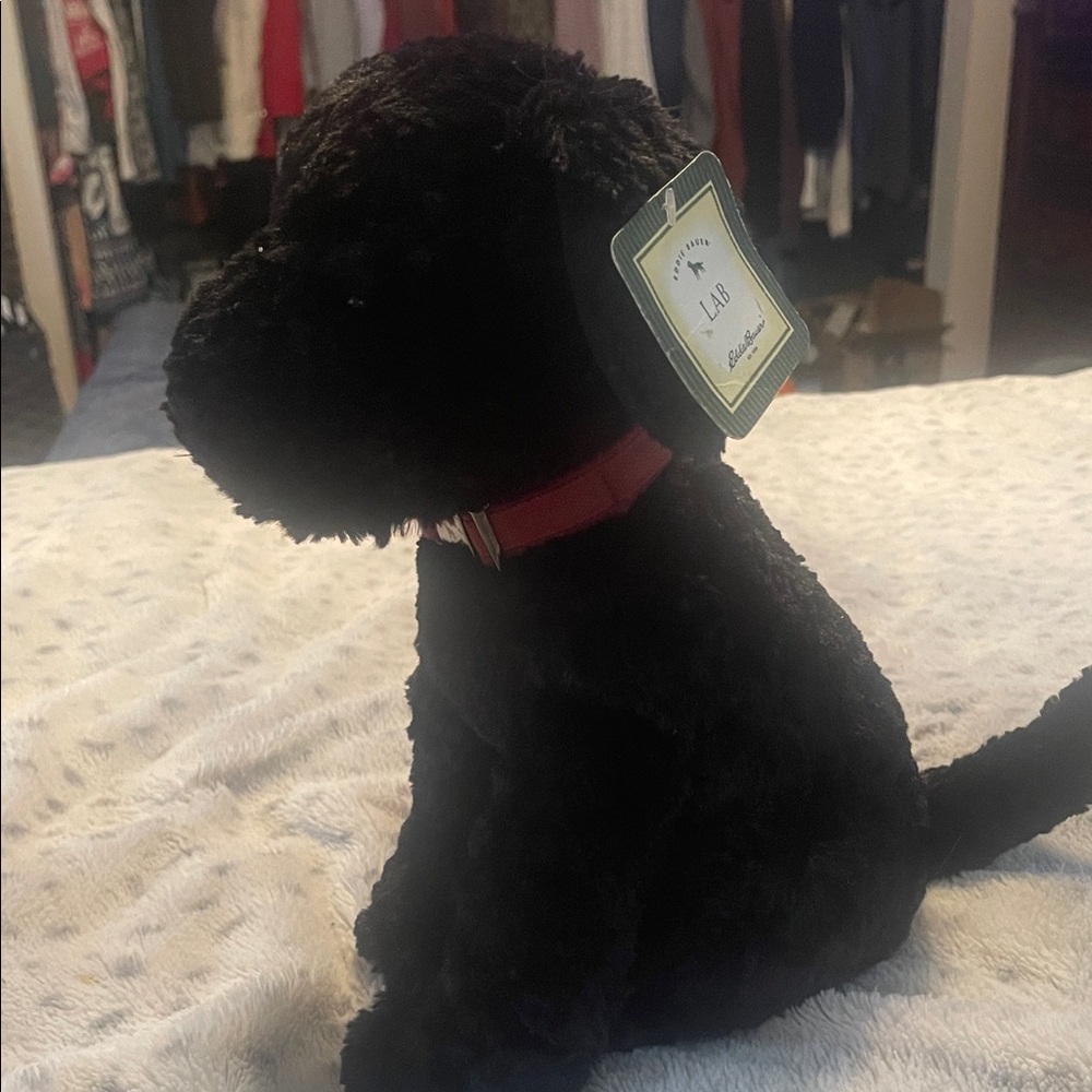 Eddie Bauer Black Plush Dog Toy with Red Collar